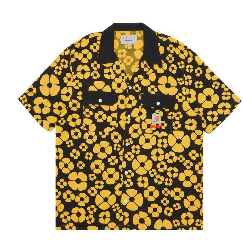 Carhartt WIP Men's Black and Yellow Floral Button Down Shirt